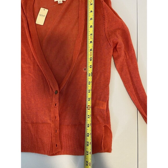 Aerie Cardigan Sweater Small Orange Womens Open Knit Button Down V -Neck New - Picture 7 of 7
